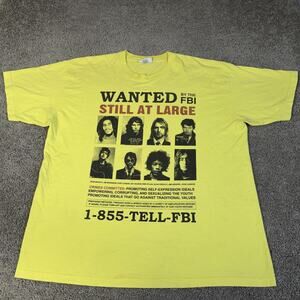 Menace Shirt Mens XL Yellow Wanted By The FBI Hendrix Marley Cobain Graphic Tee